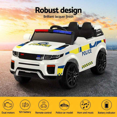 Range Rover Police Inspired Kids Ride On Car with Remote Control | White Ride On Patrol Police Car Horn Music Remote White